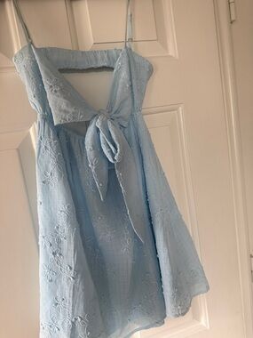 Princess Polly Light Blue Eyelet Tie-Front Kids Dress